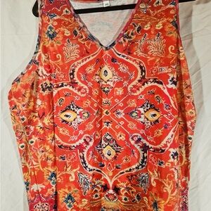 V-Neck Floral Medallion Tank Top - Orange